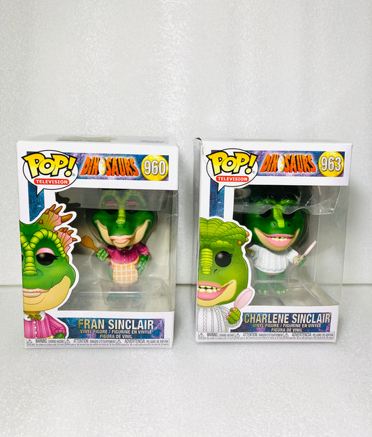 funko Pop Dinosaurs Figures #963 Charlene & #960 Fran 7" x 6.5" x 4.5" - (READ)