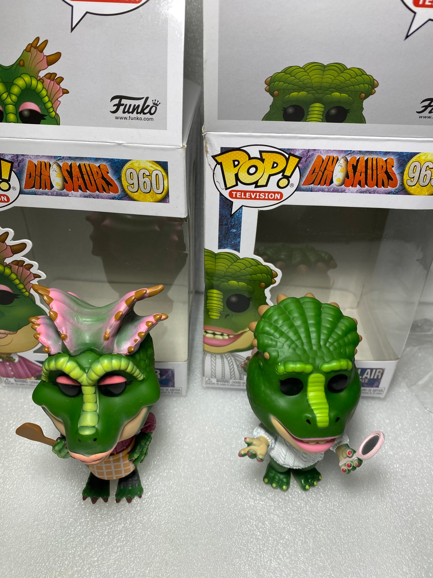funko Pop Dinosaurs Figures #963 Charlene & #960 Fran 7" x 6.5" x 4.5" - (READ)