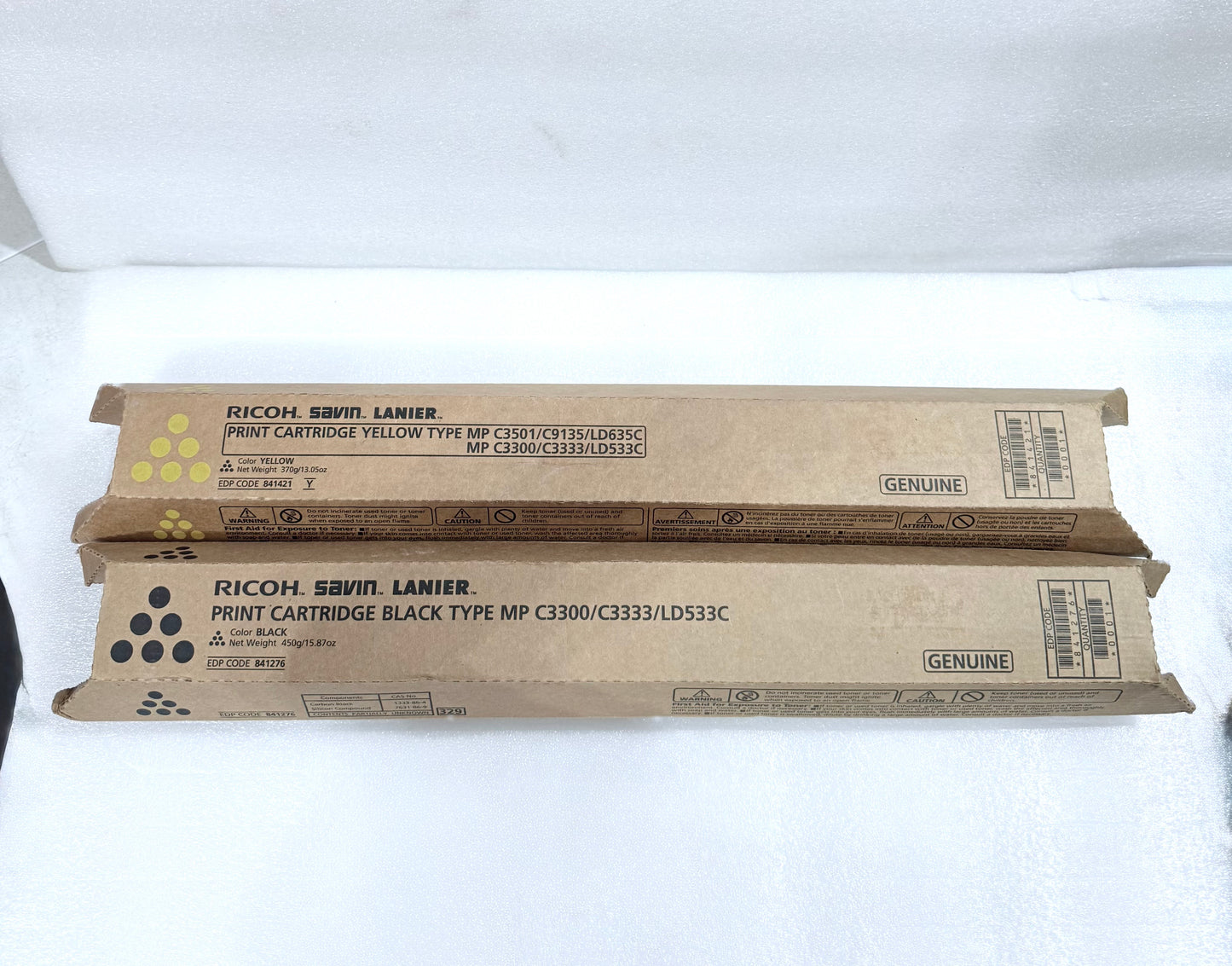 Lot Of 2 - New - Ricoh Savin Lanier Print Cartridges, Black & Yellow, 841276