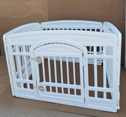 iris USA 24" 4-Panel Dog Playpen Lockable Door, 35” x 35” x 24”, White - (READ)