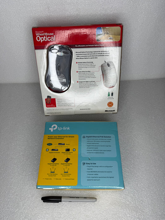 #161 - lot Of 2 - New - Microsoft Wheel Mouse Optical & Tp-link Gigabit Poe Splitter - (AS SHOWN) $$