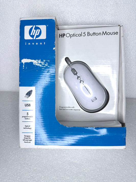 HP Optical 5 Programmable Button Mouse USB, P2351AA#ABA, White - (READ)