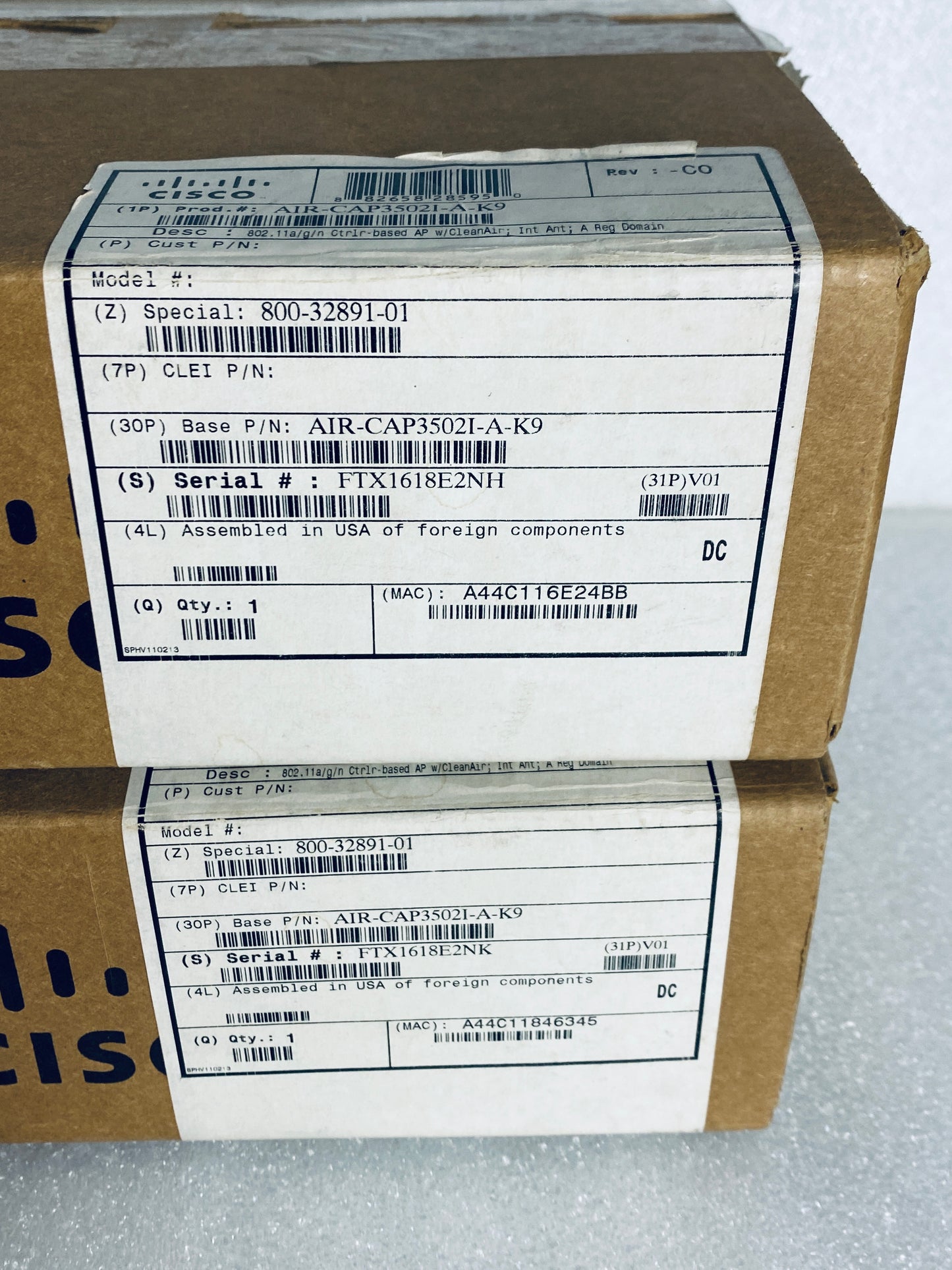 lot Of 2 - Cisco AIR-CAP3502I-A-K9 802.11n Dual Band Access Points & Mounts