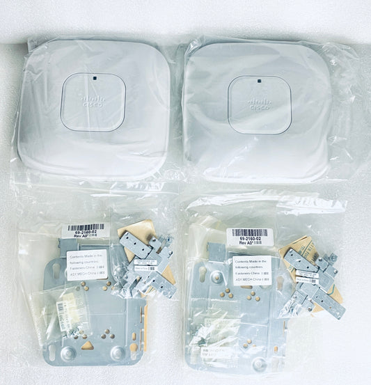 lot Of 2 - Cisco AIR-CAP3502I-A-K9 802.11n Dual Band Access Points & Mounts