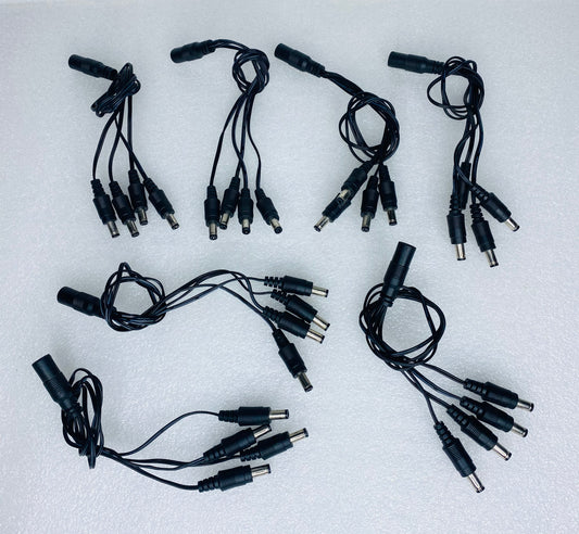 lot Of 7 - 12V In DC Power Splitters, 1 Female to 4 Male Tips, 12" Long - (READ)