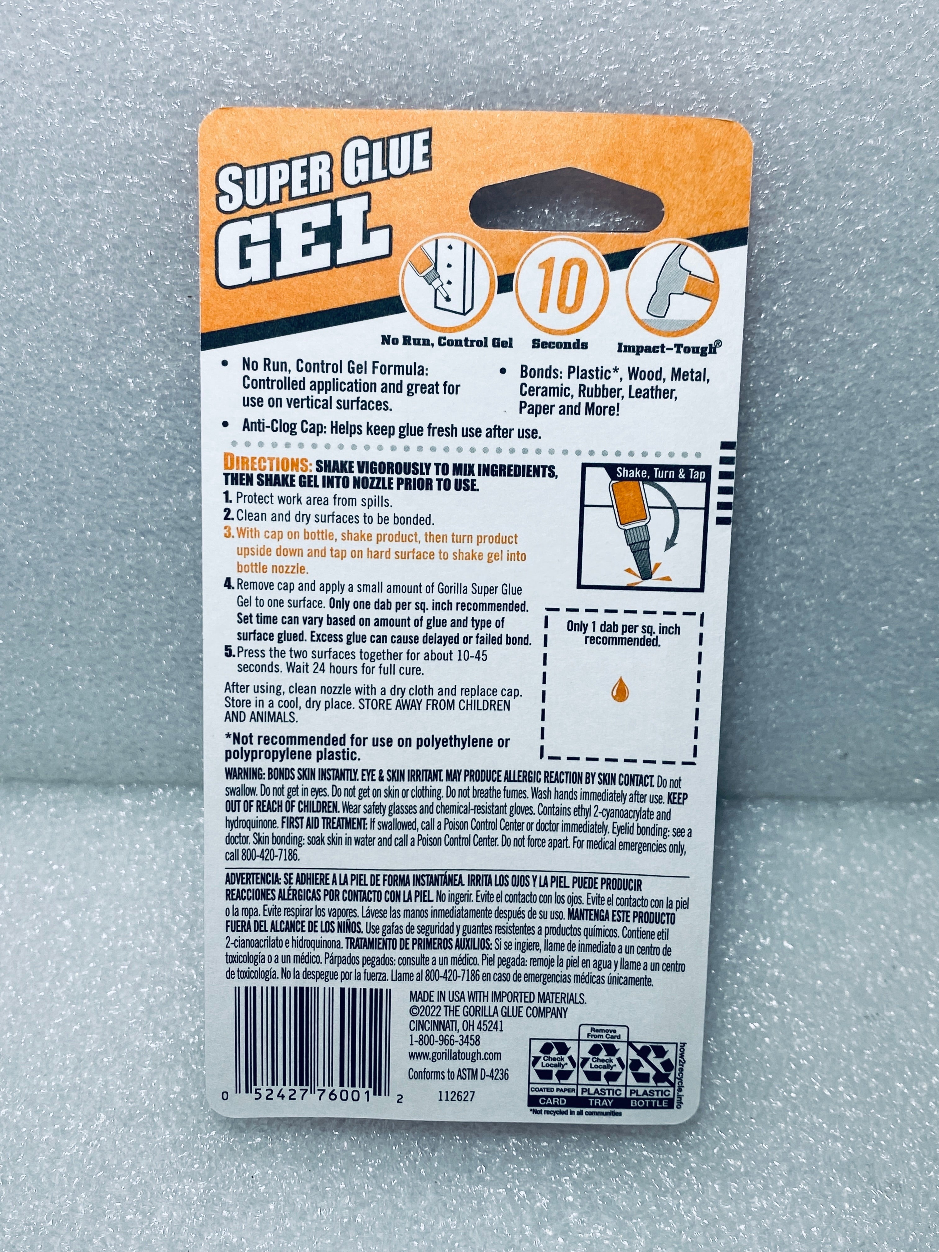 lot Of 6 - New Gorilla Incredibly Strong Super Glue Clear Gel, 15 Grams Each Tube