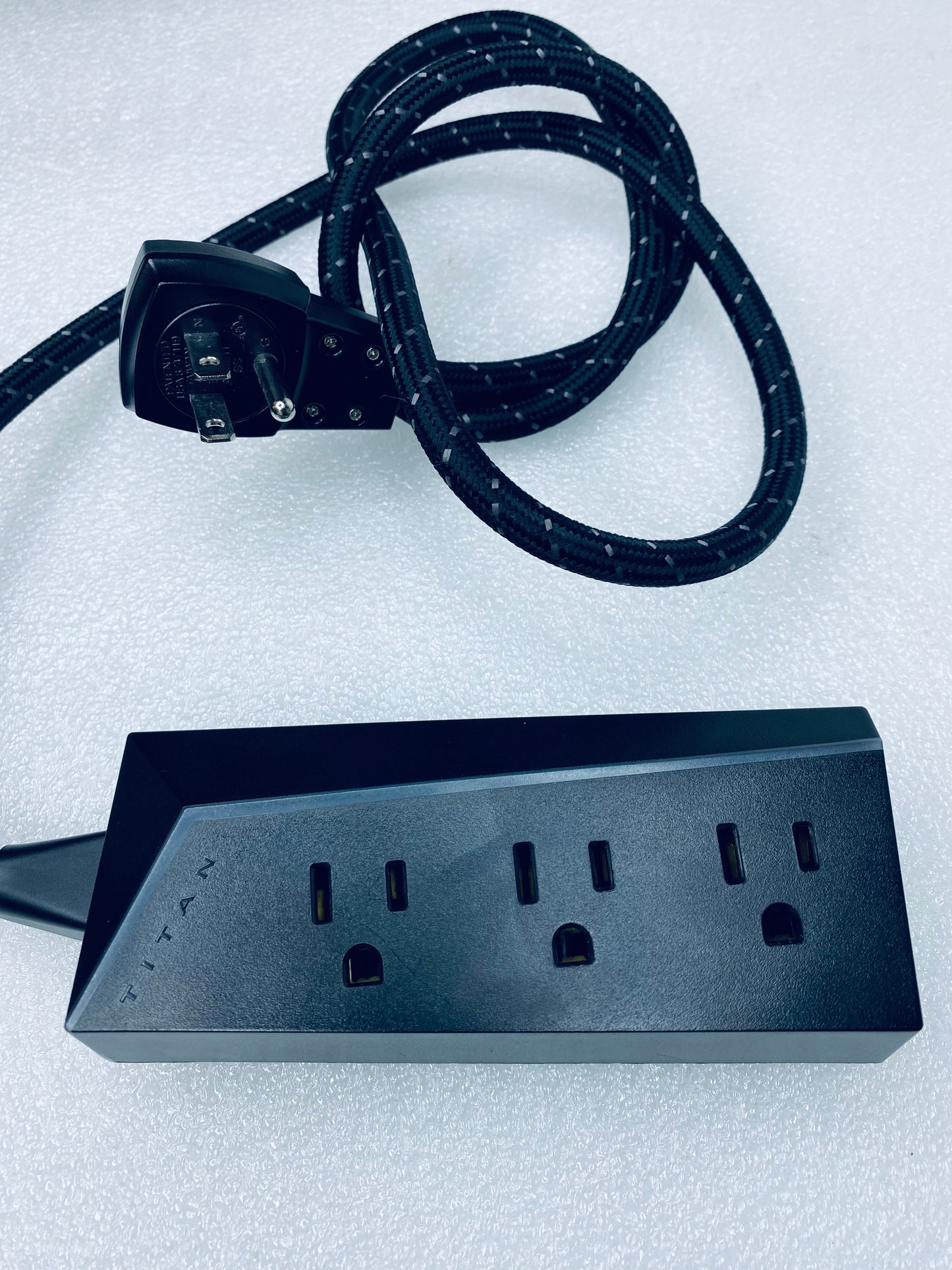 titan 3-Outlet Power Strip W/4 ft. Braided Cord, LED Light Strip, Black, 60046
