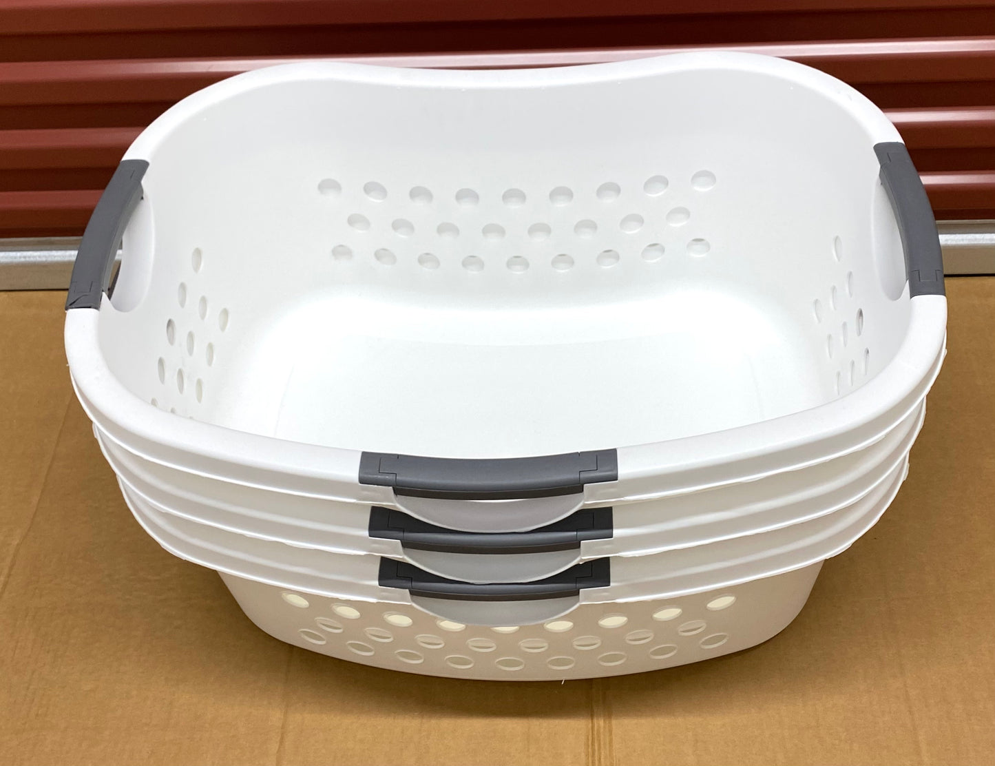 #81 - lot of 3 -New Other Iris USA White Laundry Baskets W/Carry Handles- (READ) - (IN CONDITION AS SHOWN)