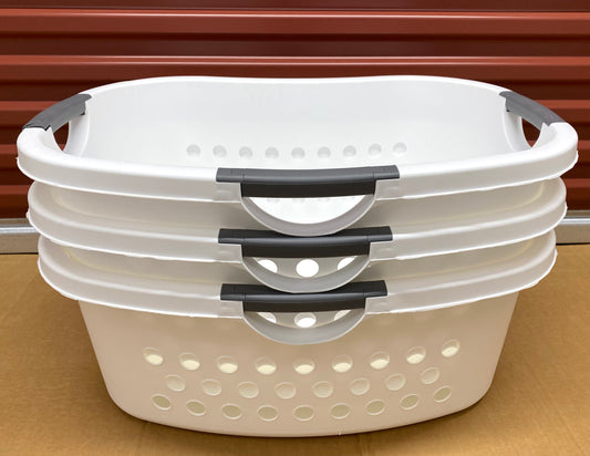 #81 - lot of 3 -New Other Iris USA White Laundry Baskets W/Carry Handles- (READ) - (IN CONDITION AS SHOWN)