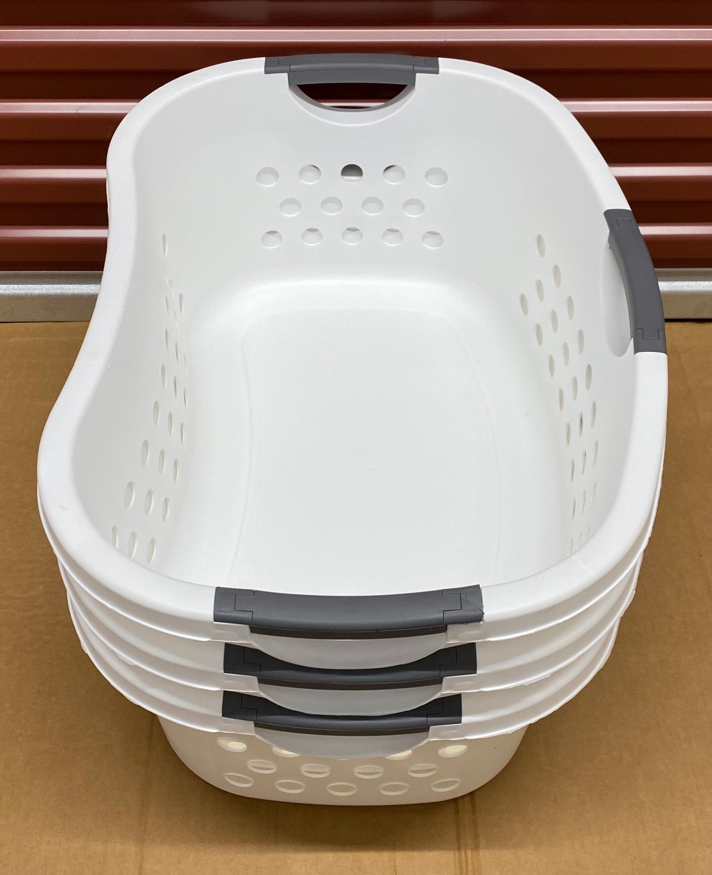 #81 - lot of 3 -New Other Iris USA White Laundry Baskets W/Carry Handles- (READ) - (IN CONDITION AS SHOWN)
