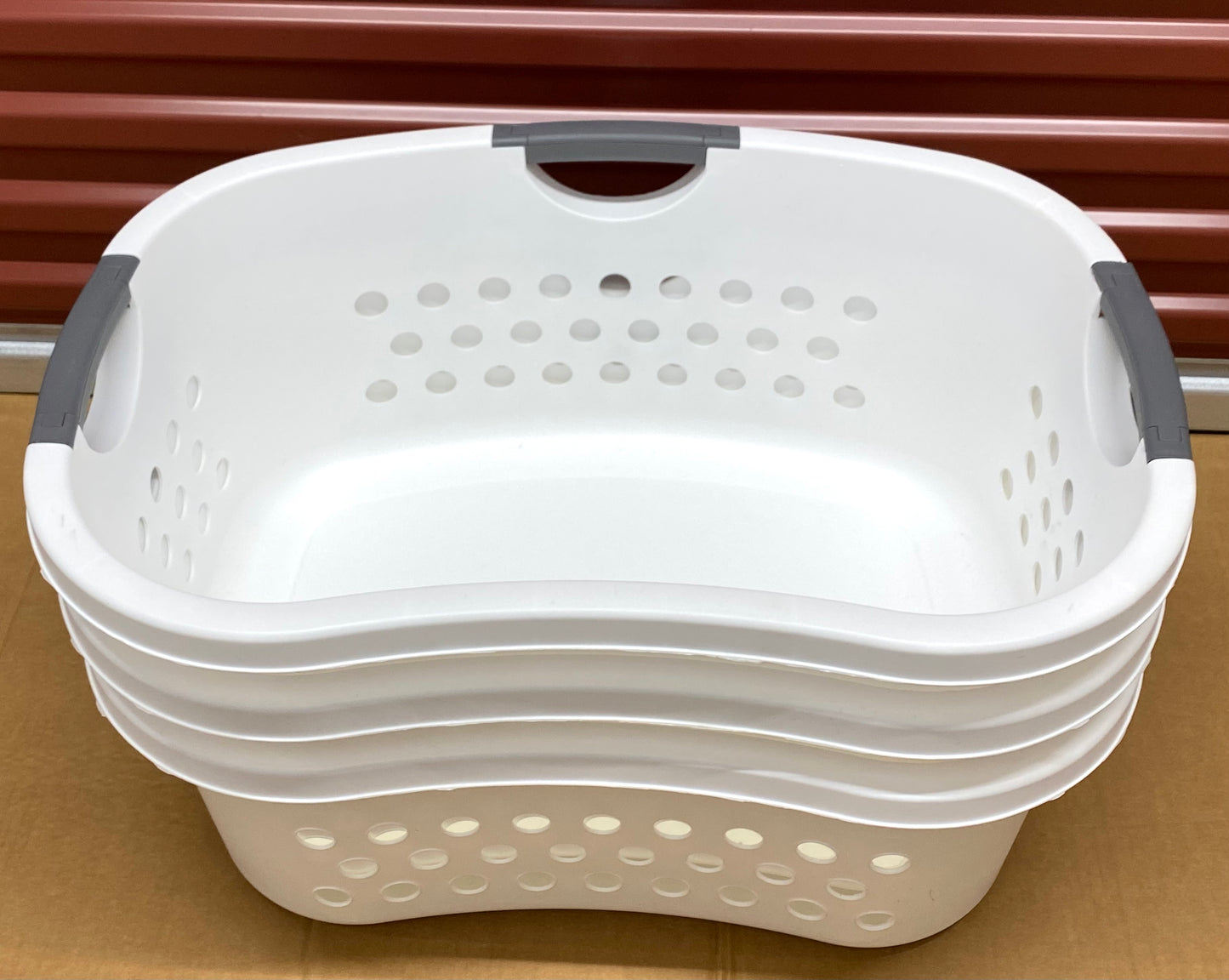 #81 - lot of 3 -New Other Iris USA White Laundry Baskets W/Carry Handles- (READ) - (IN CONDITION AS SHOWN)
