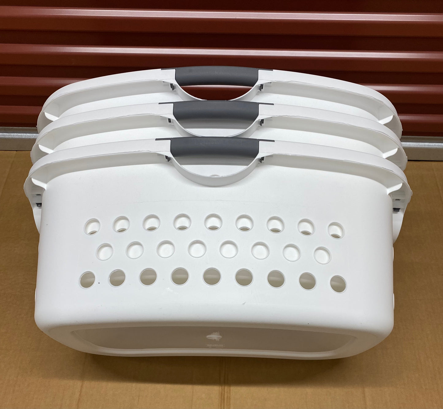 #81 - lot of 3 -New Other Iris USA White Laundry Baskets W/Carry Handles- (READ) - (IN CONDITION AS SHOWN)