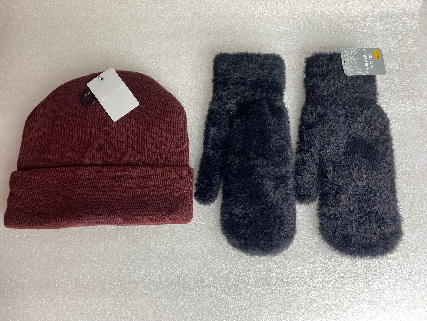 #193 - lot Of - New West Loop Double Layer Hat & Sherpa Lined Mittens, One Size Fits Most - (IN COLOR AS SHOWN)
