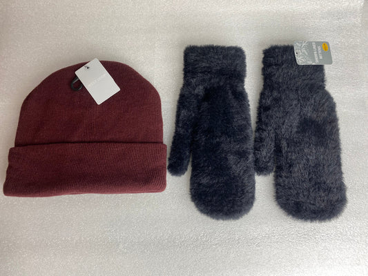 #193 - lot Of - New West Loop Double Layer Hat & Sherpa Lined Mittens, One Size Fits Most - (IN COLOR AS SHOWN)