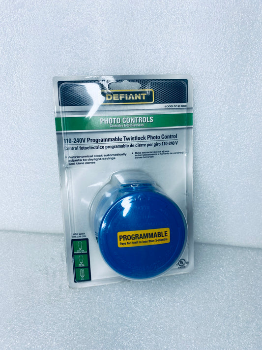 #27 - new -Defiant 11-240V Programmable Twistlock Photo Control, 3" x 2", 012089 - (IN CONDITION AS SHOWN)