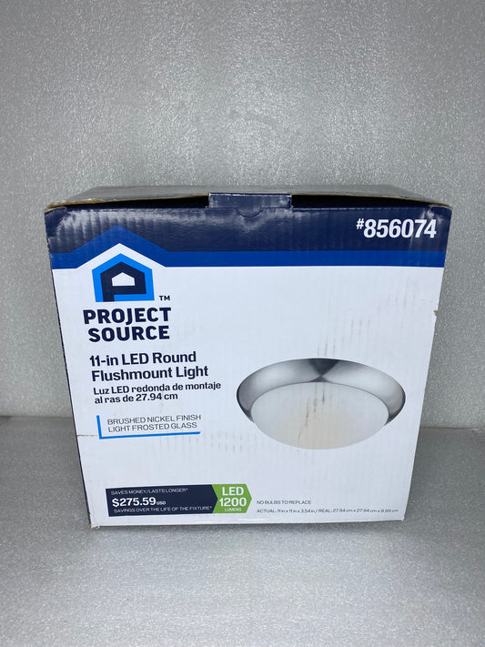 #218 - Project Source 11" LED Round Flushmount Light, Brushed Nickel, Light Frosted Glass, 1200 Lumens #856074 - (IN CONDITION AS SHOWN) (READ)