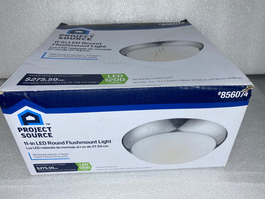 #218 - Project Source 11" LED Round Flushmount Light, Brushed Nickel, Light Frosted Glass, 1200 Lumens #856074 - (IN CONDITION AS SHOWN) (READ)