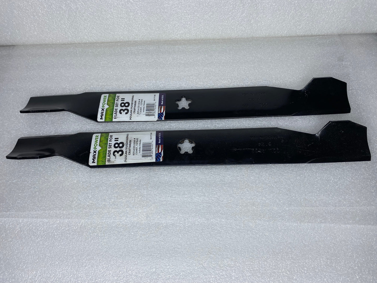 #221 - Lot Of 2 New Max Power Blades For 38" Poulan/Husqvarna/Craftsman (IN CONDITION AS SHOWN) (READ)
