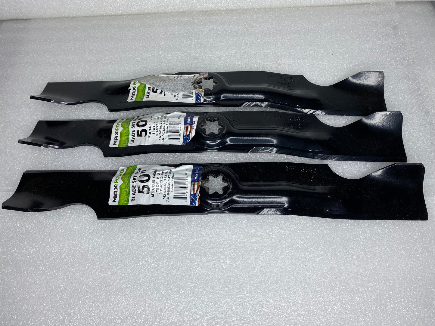 #222 - Lot Of 3 New Max Power Blades For 50" MTD/CUB CADET/TROY-BILT (IN CONDITION AS SHOWN) (READ)