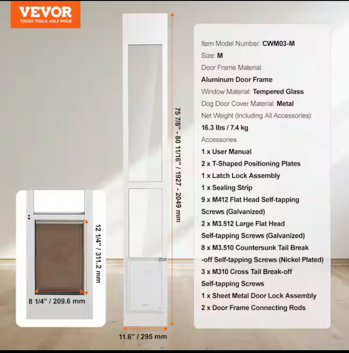 New Other – Vevor 8 1/4" x 12 1/4" Pet Patio Door Insert For Sliding Glass Door