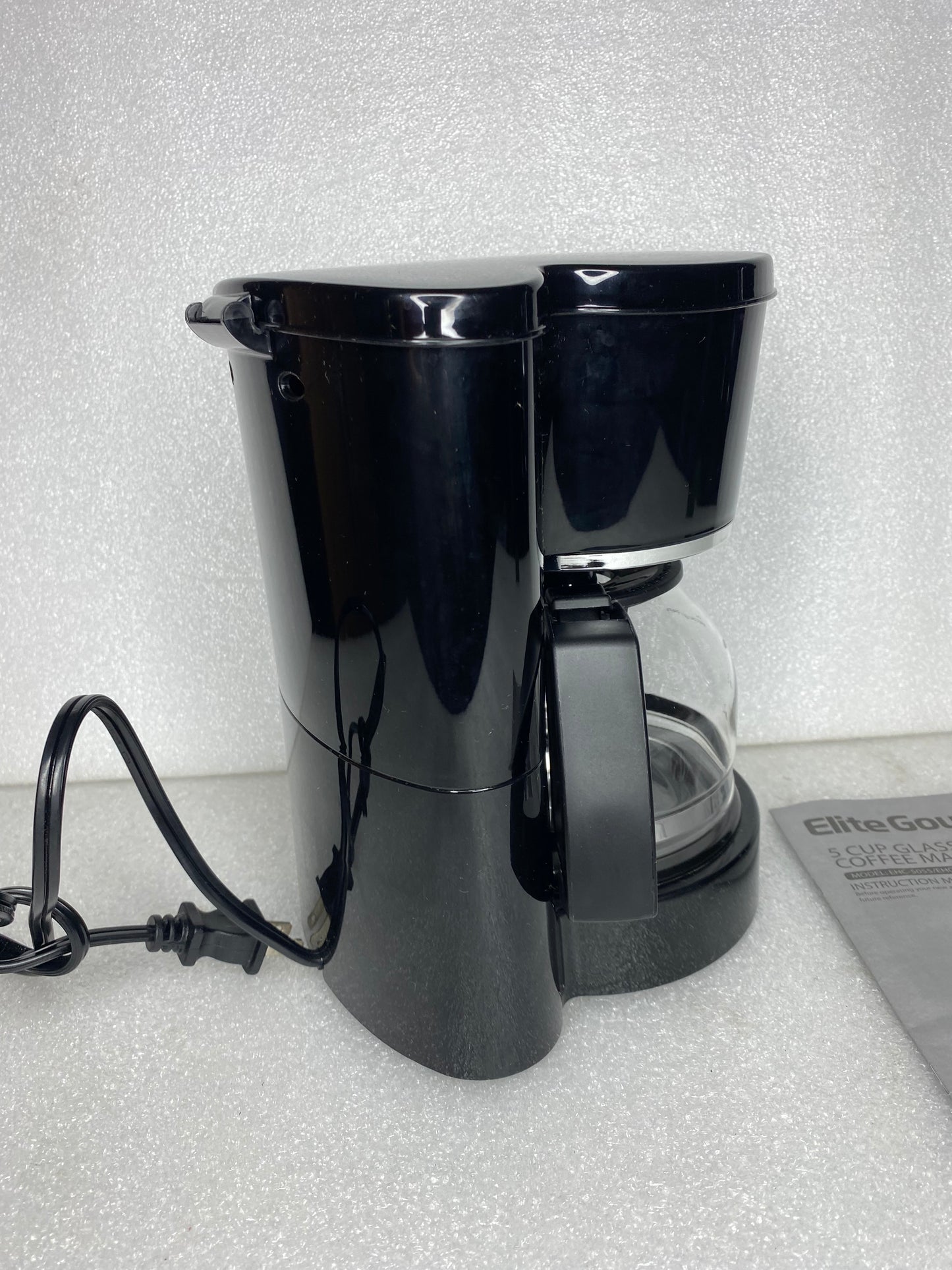 #50 - Elite Gourmet 5 Cup Glass Carafe Coffee Maker, EHC-5055, Black - (READ) - (IN CONDITION AS SHOWN)