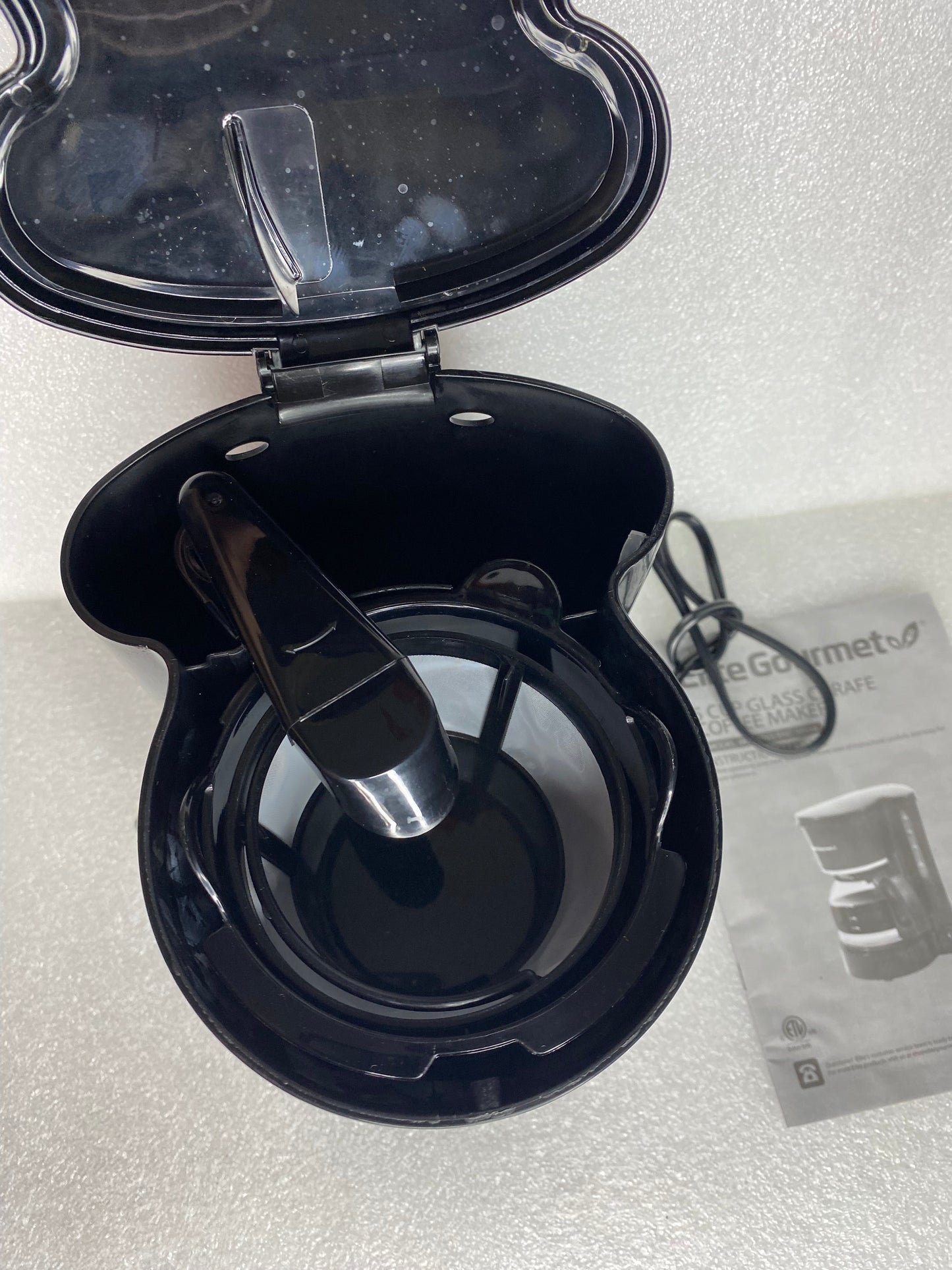 #50 - Elite Gourmet 5 Cup Glass Carafe Coffee Maker, EHC-5055, Black - (READ) - (IN CONDITION AS SHOWN)