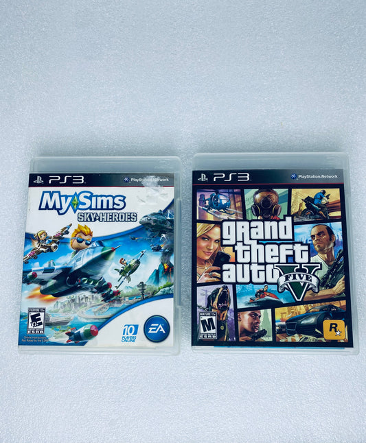 #58 - lot Of 2 -Sony PlayStation 3 Video Games GTA V, My Sims Sky Heroes- (READ) - (IN CONDITION AS SHOWN)