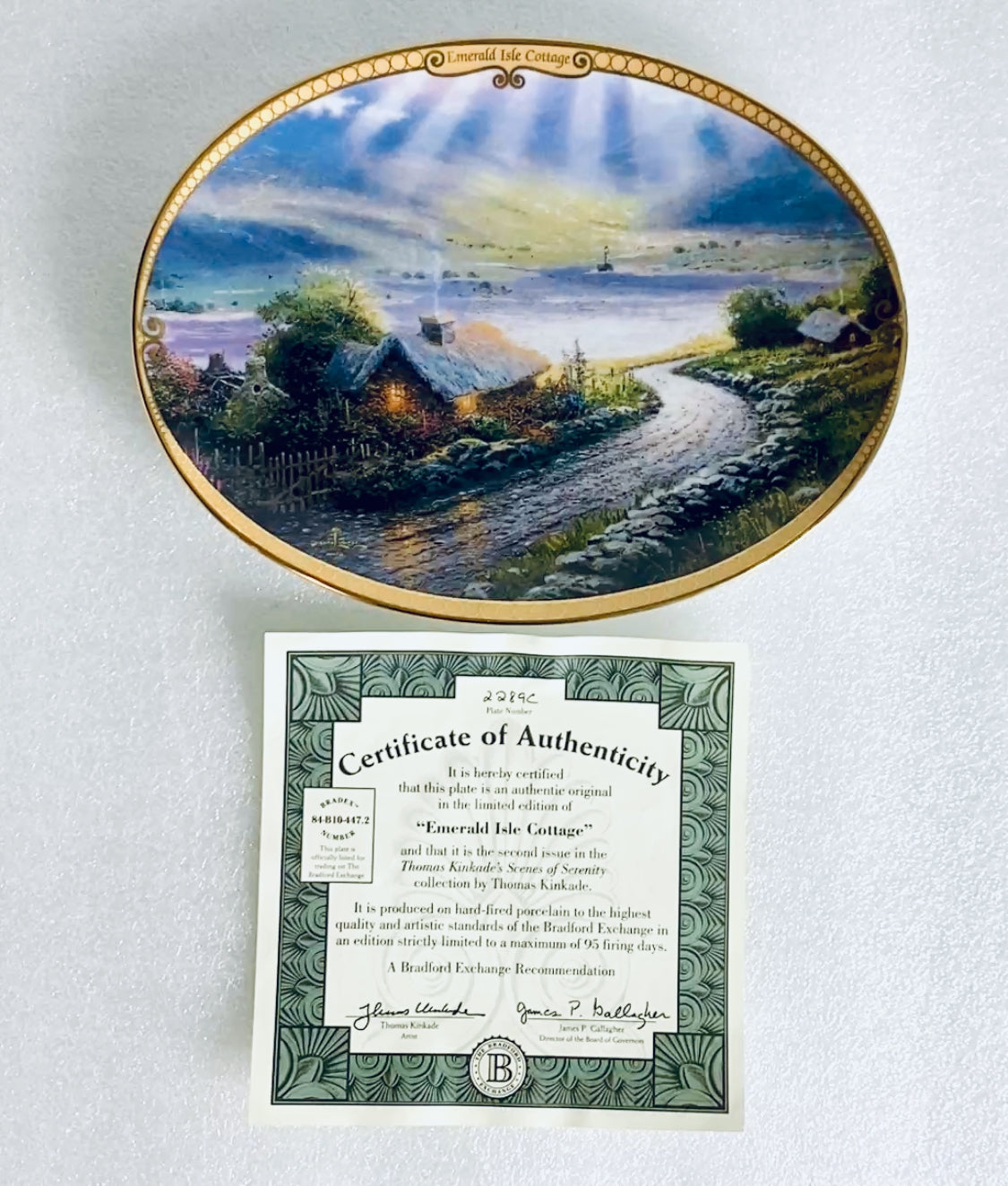 thomas Kinkade's Scenes Of Serenity "Emerald Isle Cottage" Oval Plate With COA