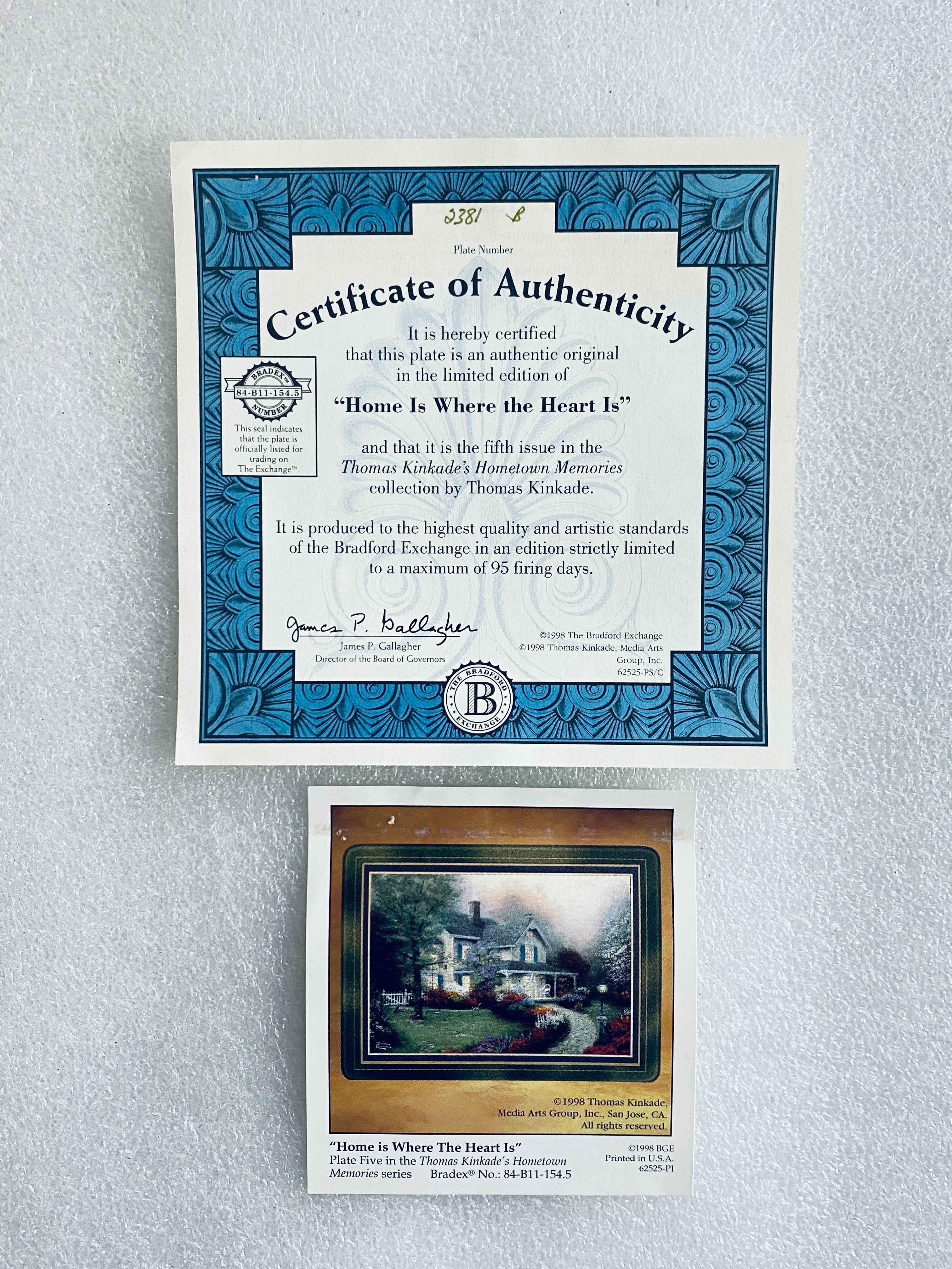 thomas Kinkade's Hometown Memories "Home Is Where The Heart Is" Plate With COA