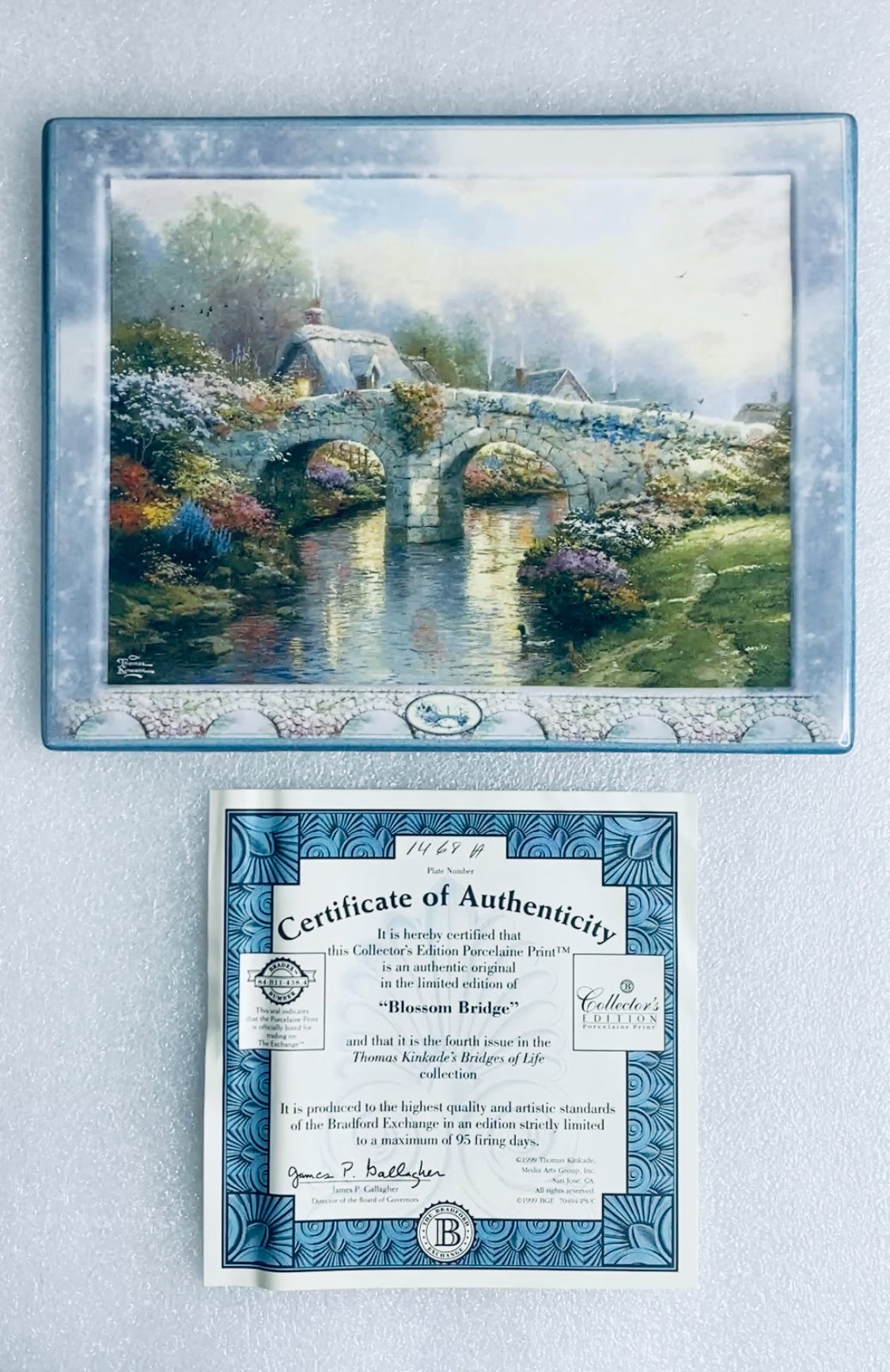 thomas Kinkade's Bridges Of Life "Blossom Bridge" Rectangle Plate With COA