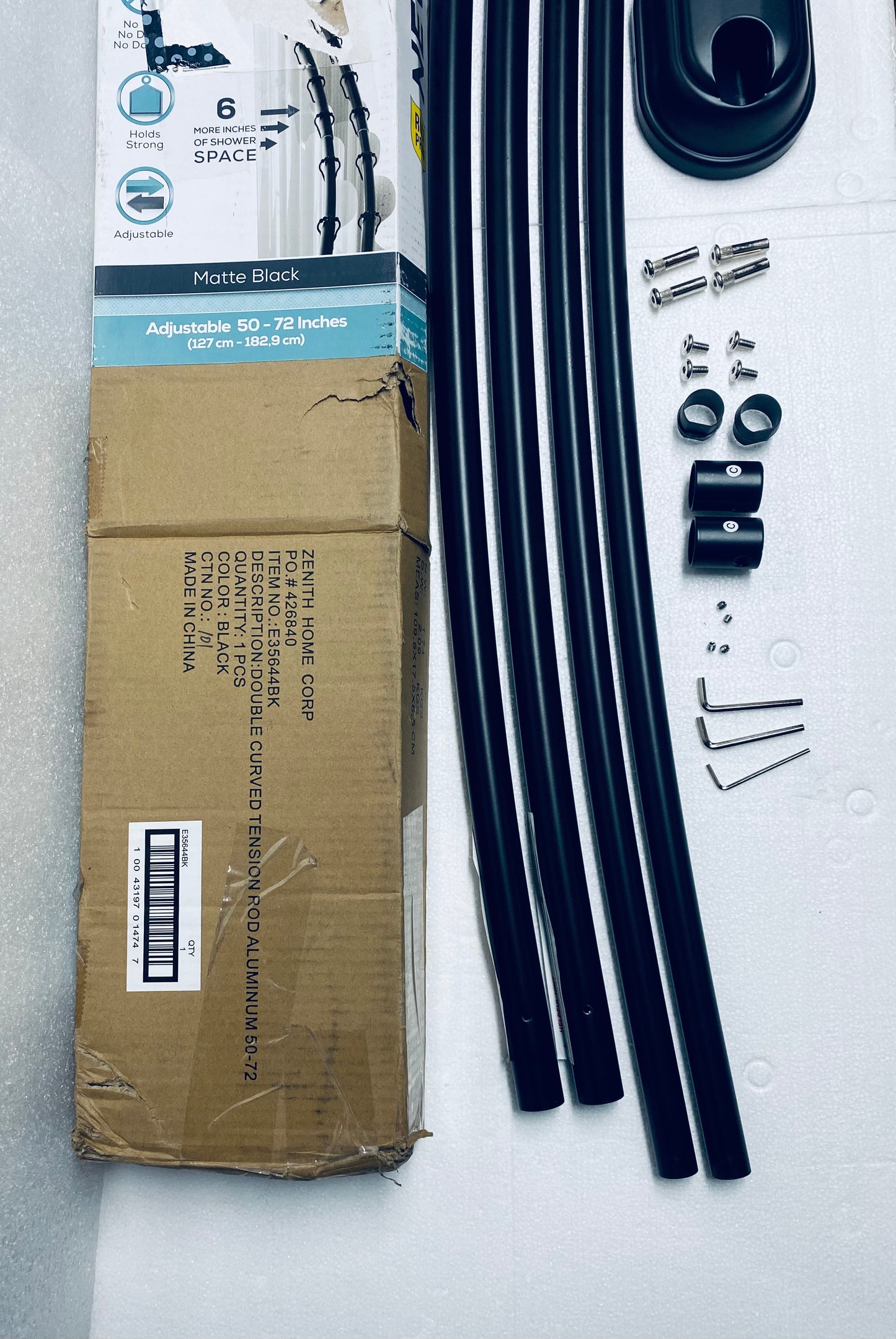 New Other - Zenna Home Double Curbed Shower Curtain Rod, 50" - 72" Black- (READ)