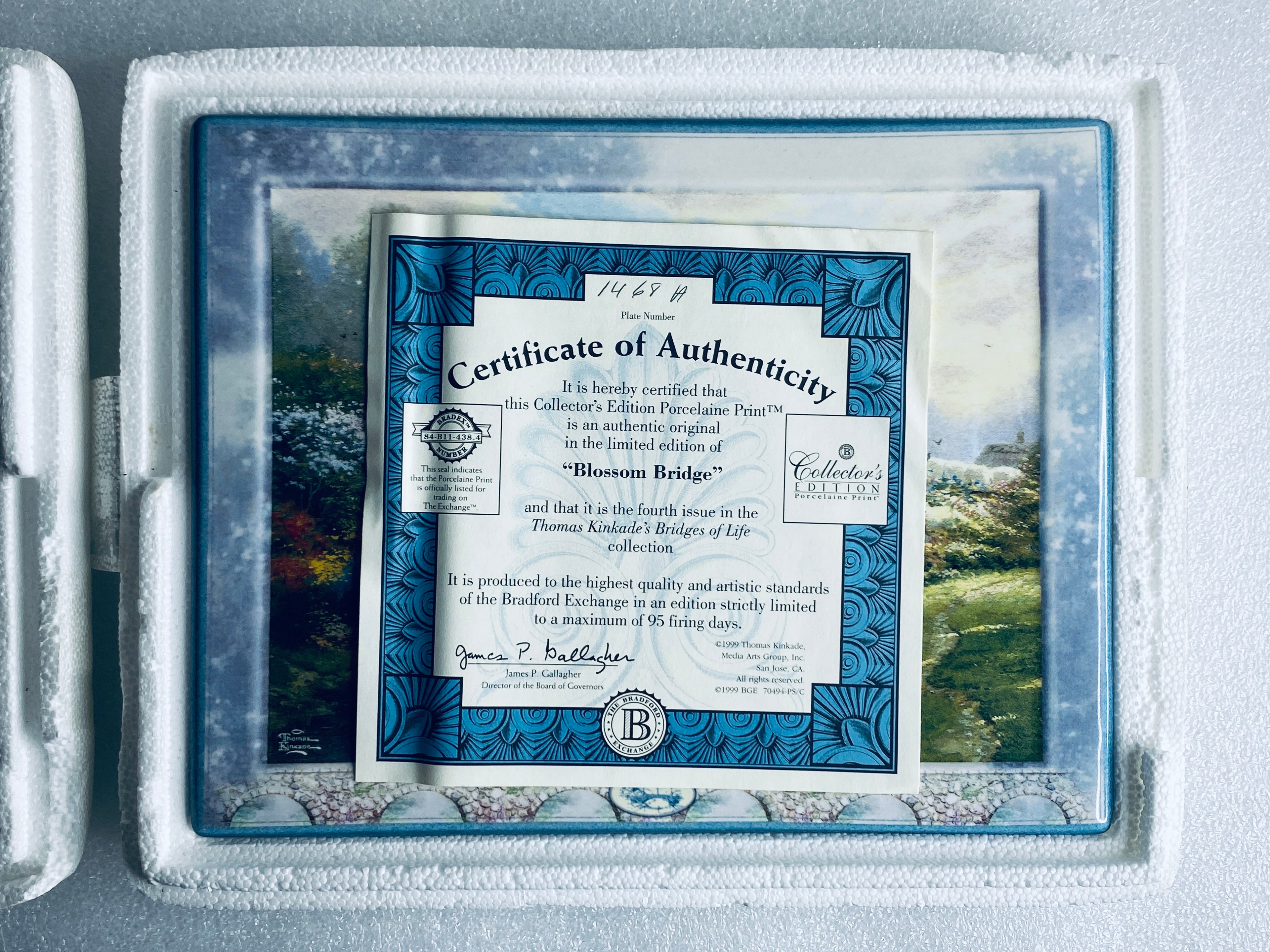 thomas Kinkade's Bridges Of Life "Blossom Bridge" Rectangle Plate With COA