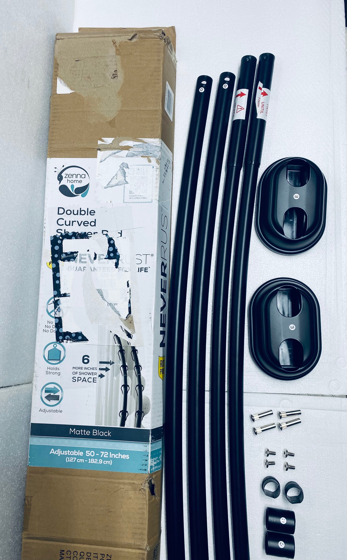 New Other - Zenna Home Double Curbed Shower Curtain Rod, 50" - 72" Black- (READ)
