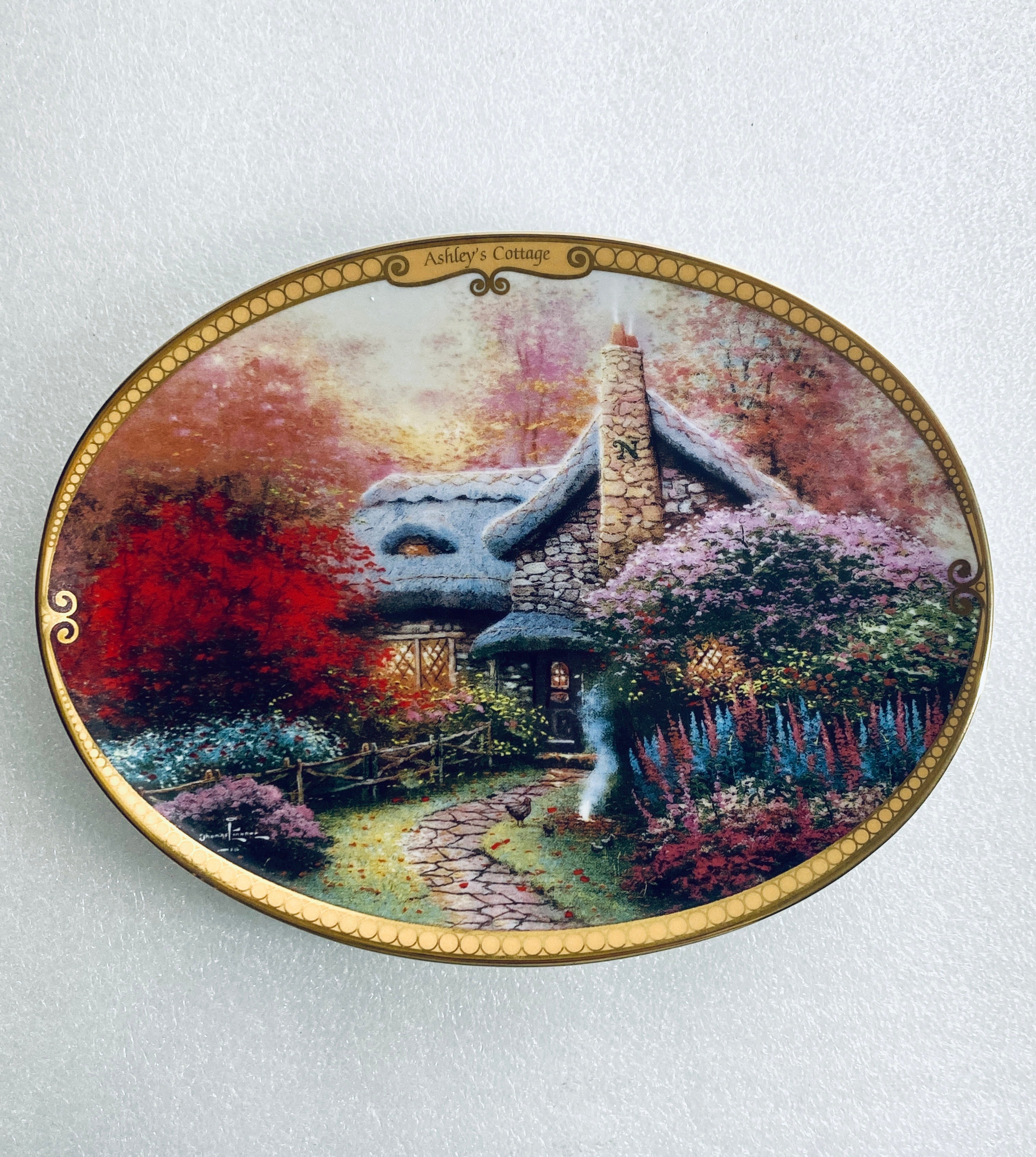 thomas Kinkade's Scenes Of Serenity "Ashley's Cottage" Oval Plate