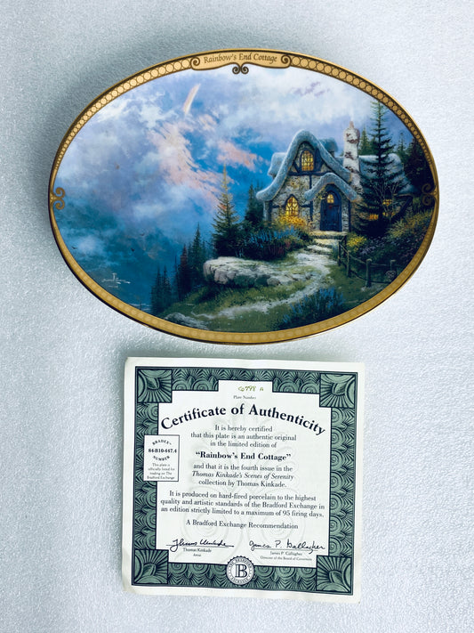 thomas Kinkade's Scenes Of Serenity "Rainbow's End Cottage" Oval Plate With COA