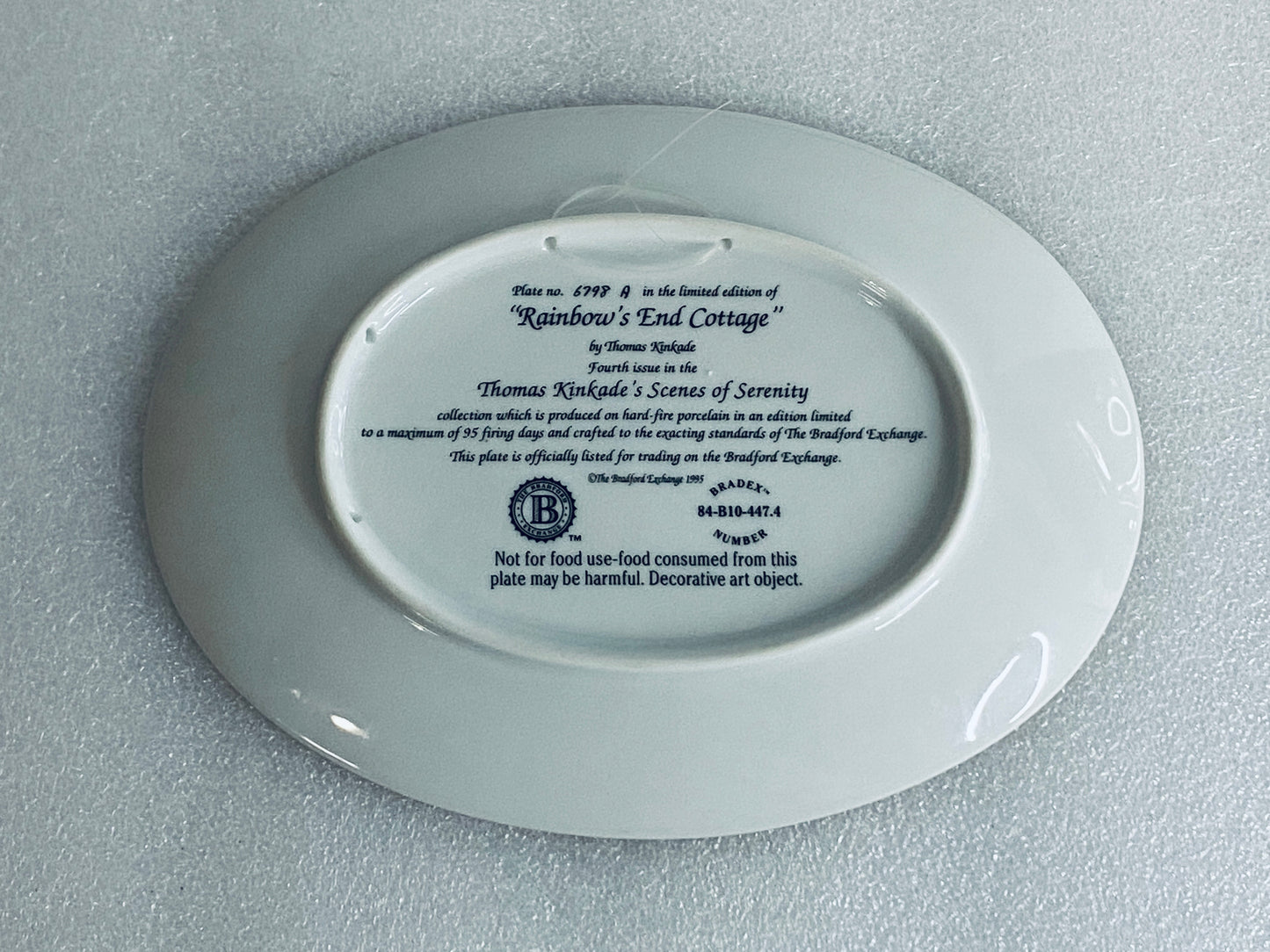 thomas Kinkade's Scenes Of Serenity "Rainbow's End Cottage" Oval Plate With COA