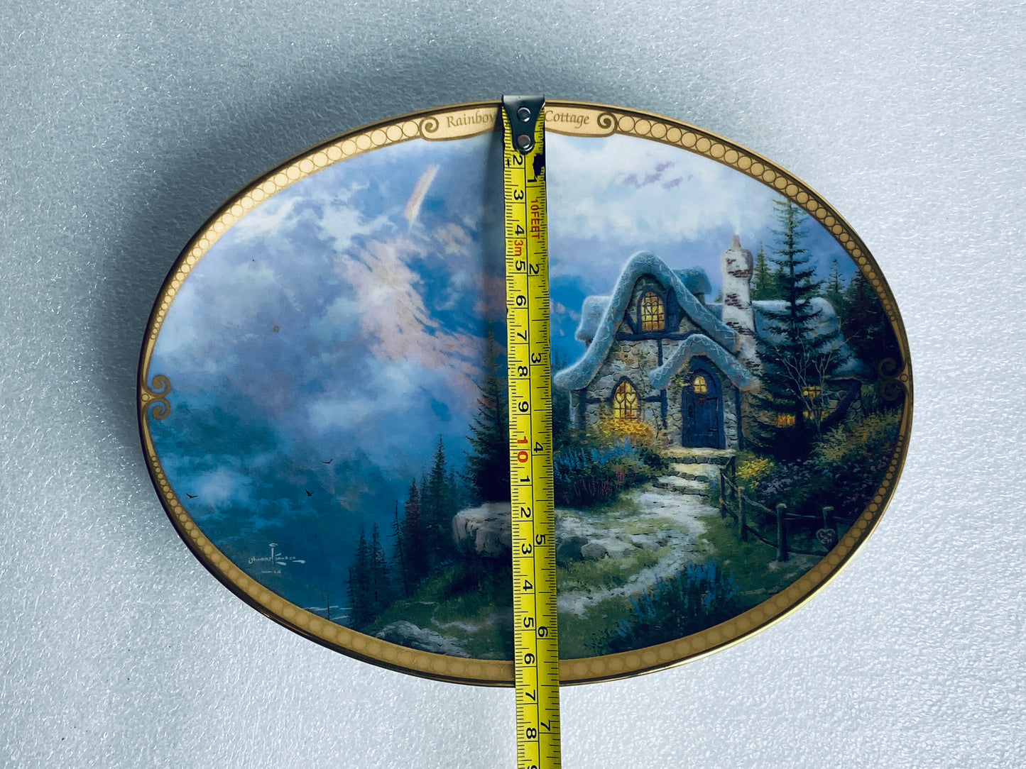 thomas Kinkade's Scenes Of Serenity "Rainbow's End Cottage" Oval Plate With COA