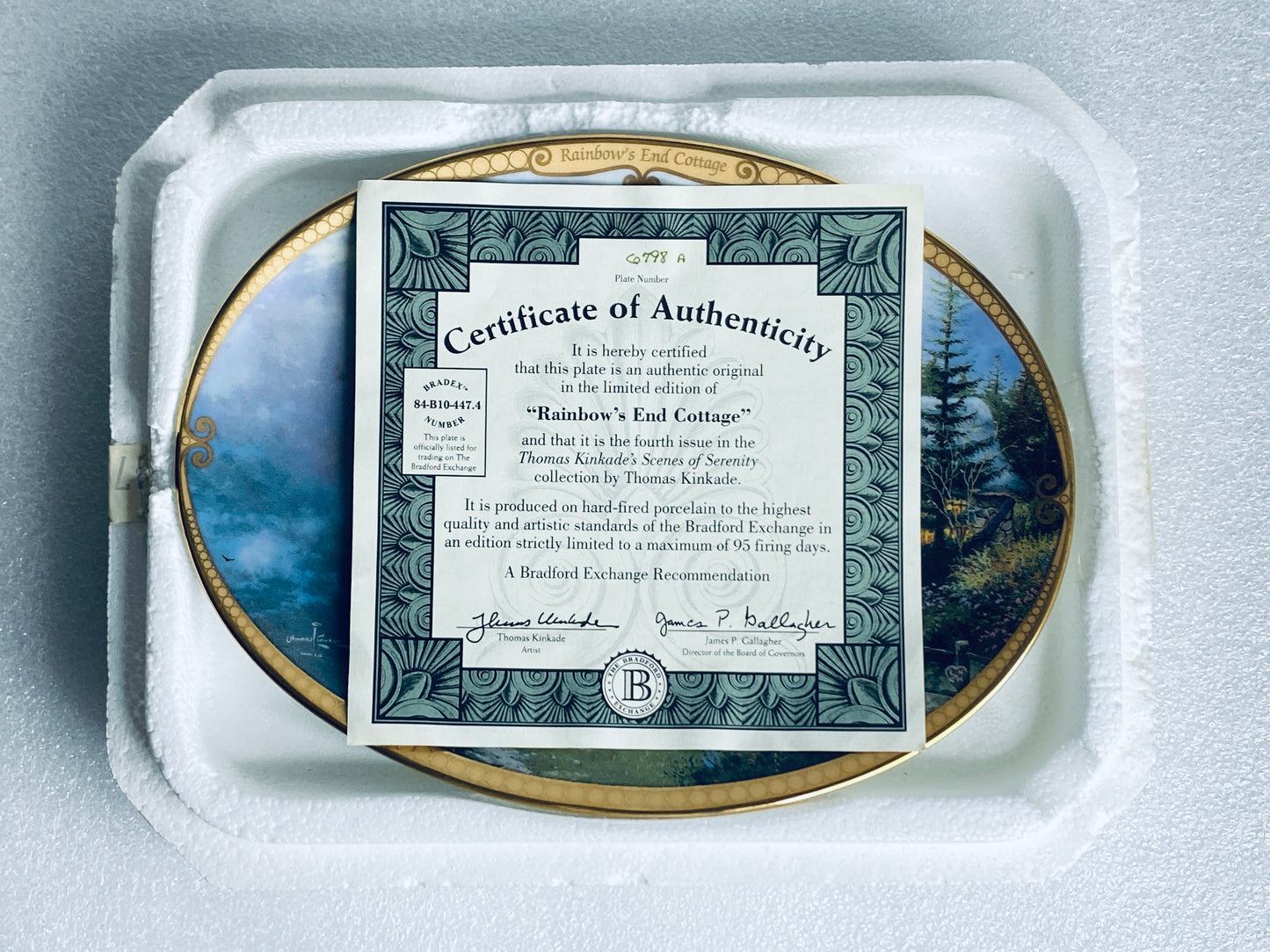 thomas Kinkade's Scenes Of Serenity "Rainbow's End Cottage" Oval Plate With COA