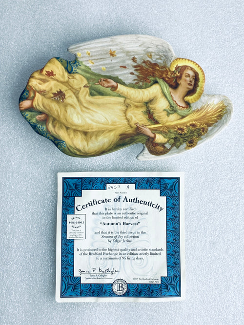 edgar Jerins Seasons Of Joy "Autumn's Harvest" Angel Plate With COA