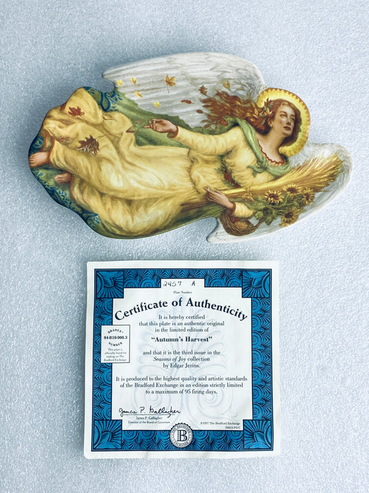 edgar Jerins Seasons Of Joy "Autumn's Harvest" Angel Plate With COA