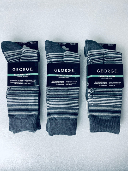 lot Of 3 New – George Fashion Crew Socks, Shoe Size 6-12, 9 Pairs Total