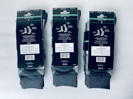 lot Of 3 New – George Fashion Crew Socks, Shoe Size 6-12, 9 Pairs Total
