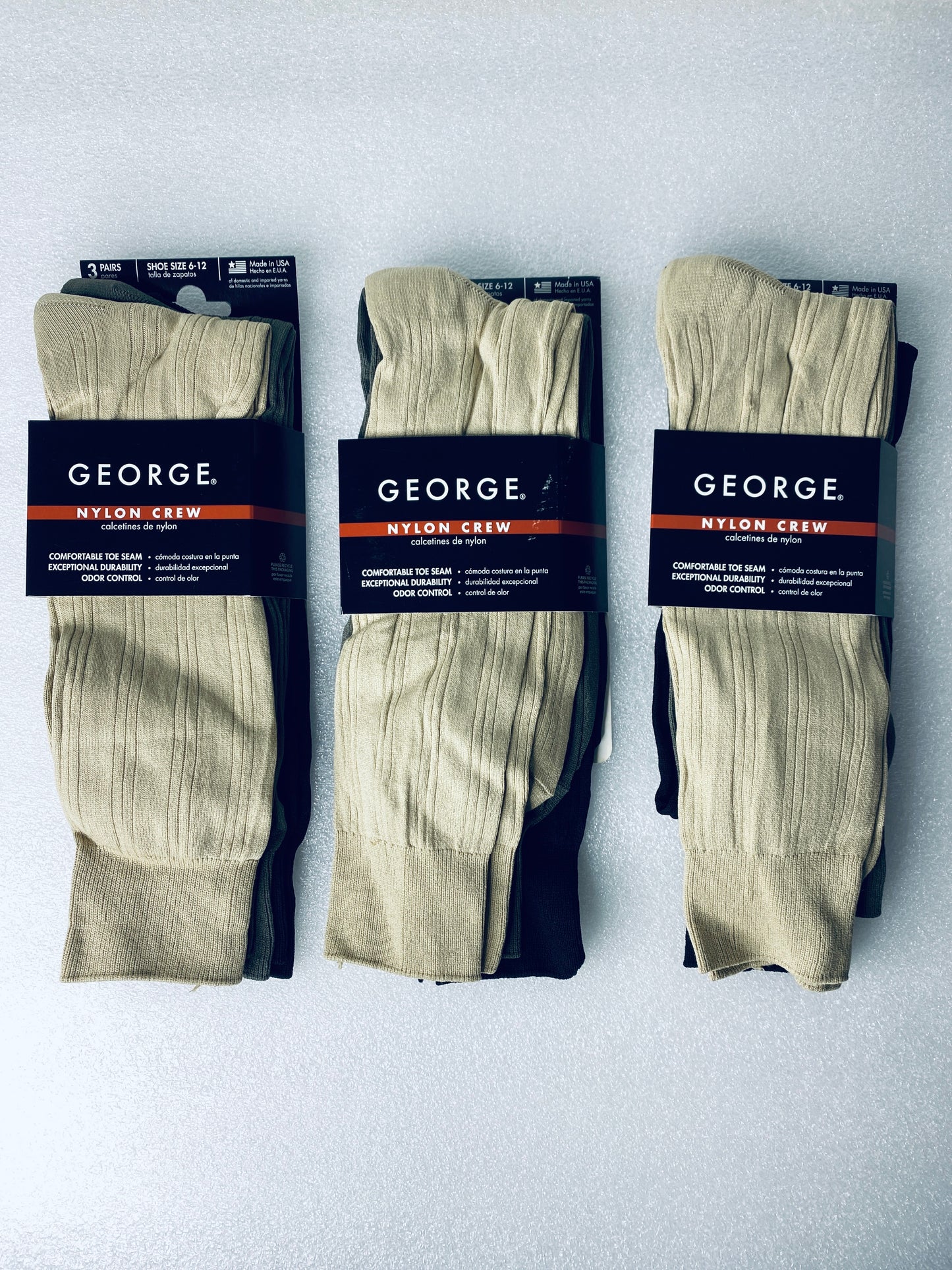 lot Of 3 New – George Nylon Crew Socks, Shoe Size 6-12, 9 Pairs Total