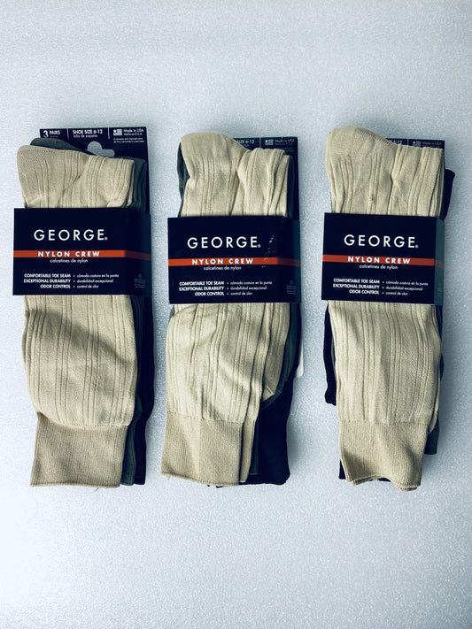 lot Of 3 New – George Nylon Crew Socks, Shoe Size 6-12, 9 Pairs Total