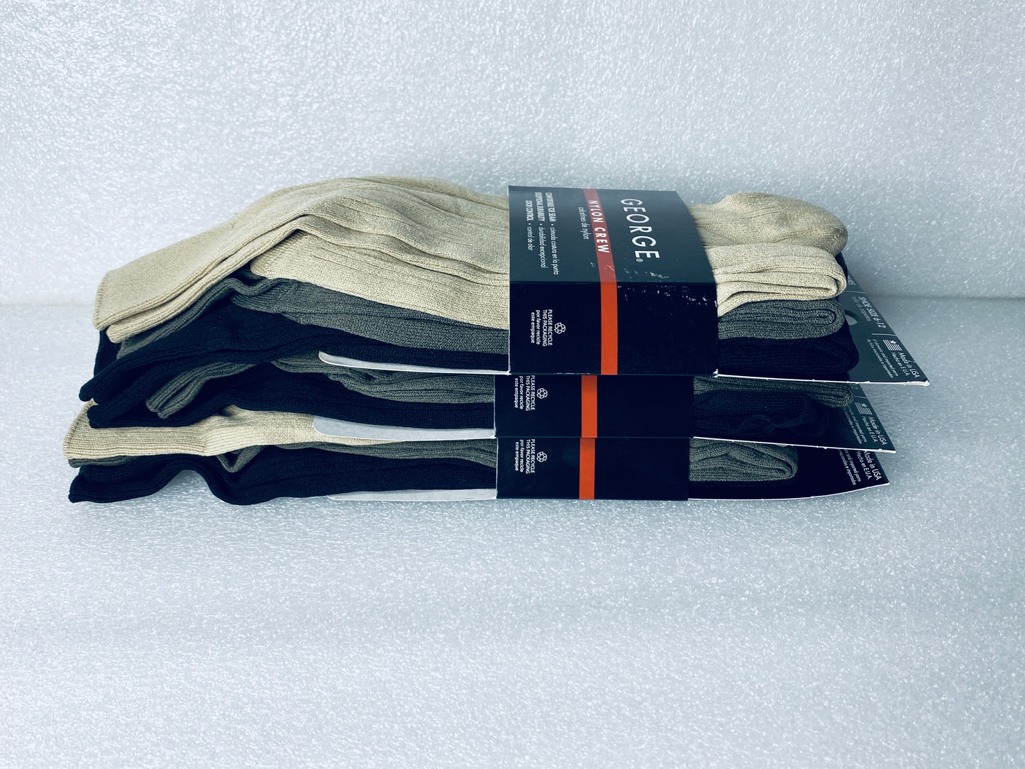 lot Of 3 New – George Nylon Crew Socks, Shoe Size 6-12, 9 Pairs Total