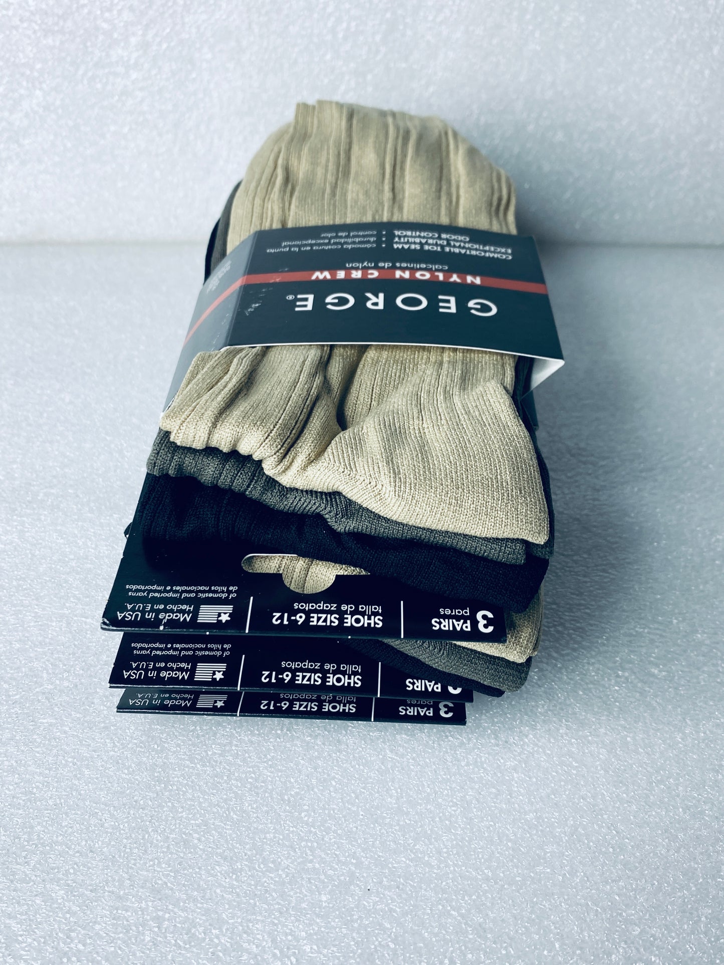 lot Of 3 New – George Nylon Crew Socks, Shoe Size 6-12, 9 Pairs Total