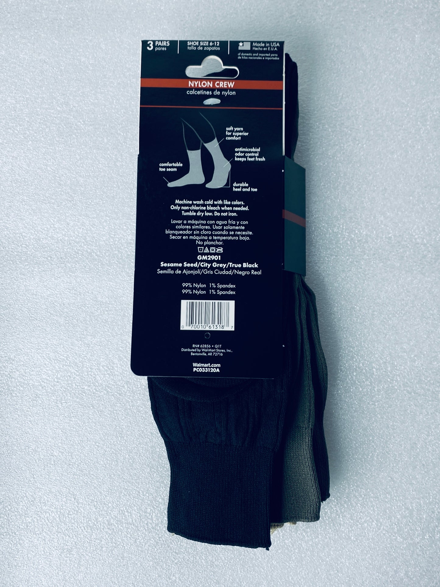 lot Of 3 New – George Nylon Crew Socks, Shoe Size 6-12, 9 Pairs Total