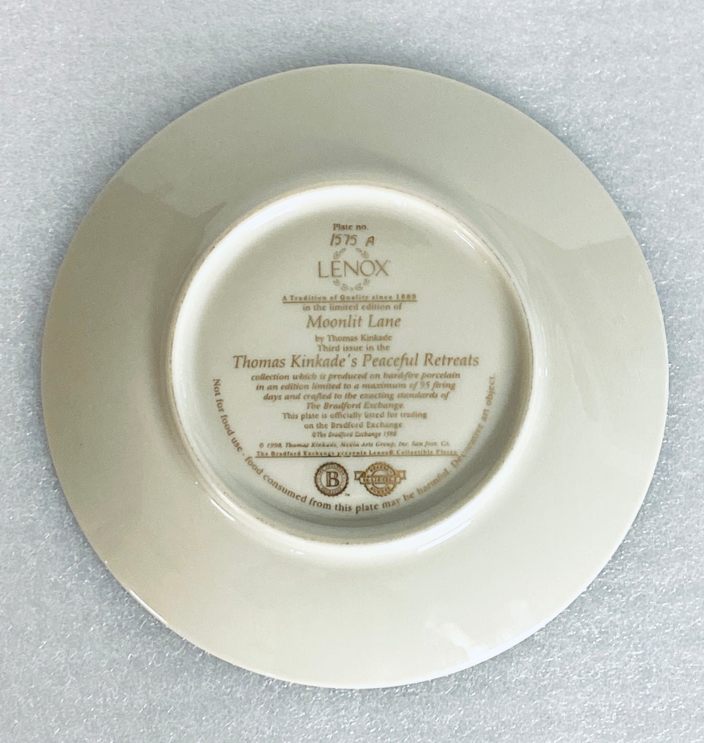thomas Kinkade's Peaceful Retreats "Moonlit Lane" Round Plate With COA