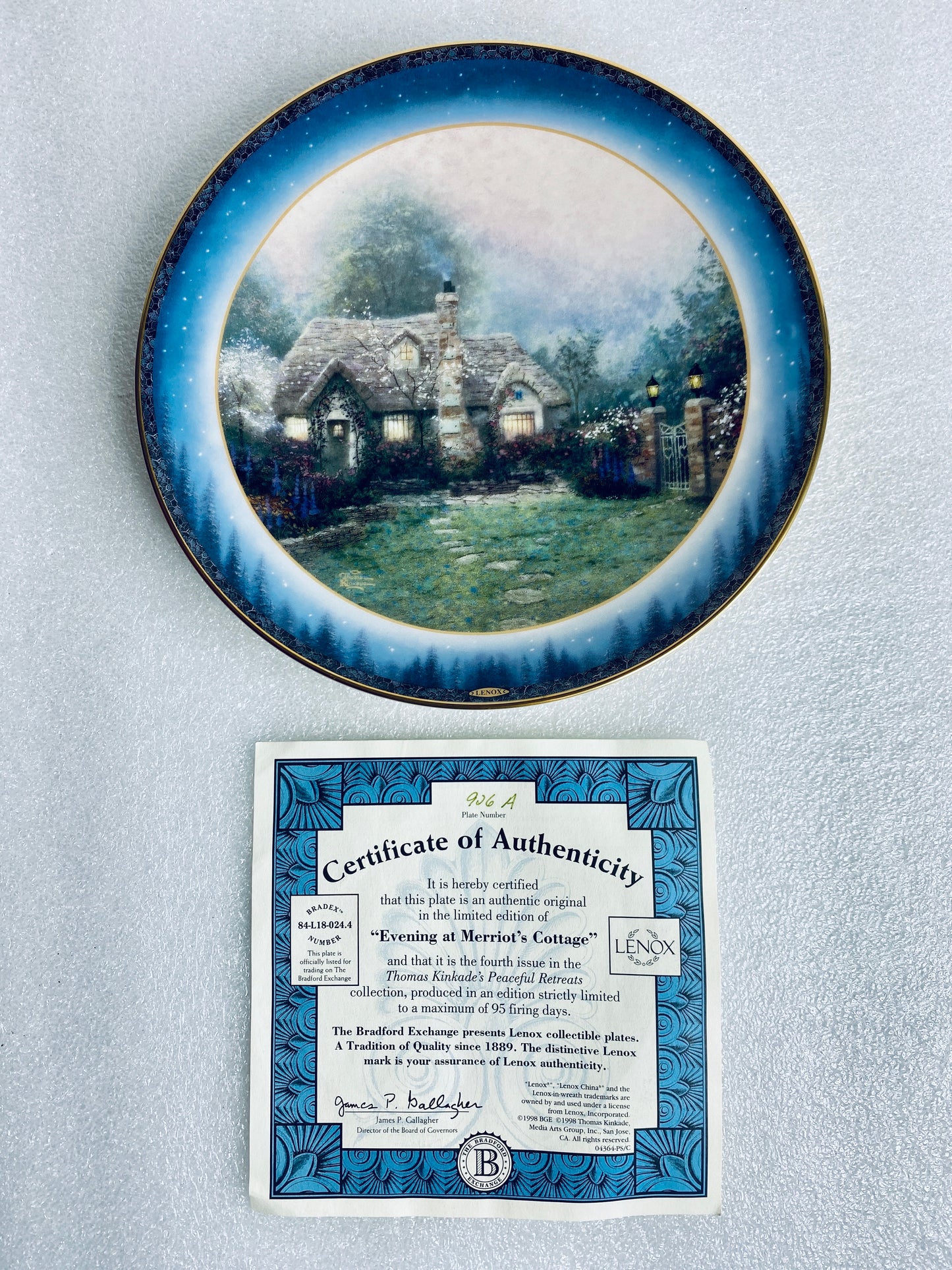 thomas Kinkade's Peaceful Retreats "Evening At Merriot's Cottage" With COA