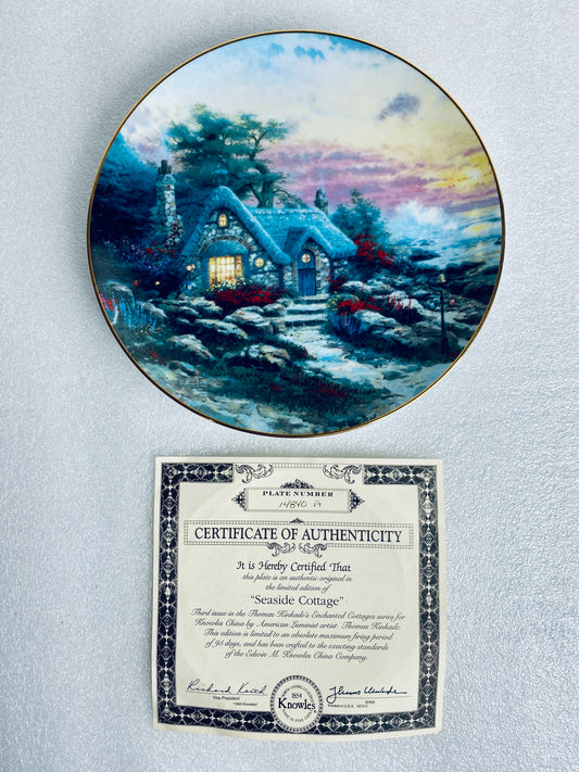 thomas Kinkade's Enchanted Cottages "Seaside Cottage" Round Plate With COA
